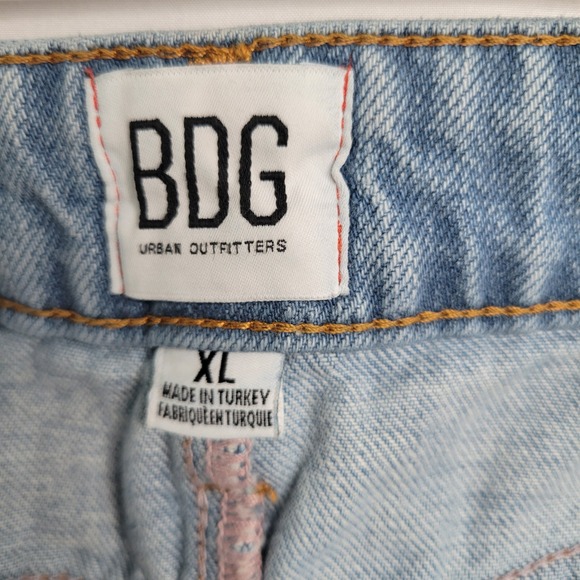 BDG Urban Outfitters Denim Mini Skirt Distressed‎ Raw Hem Button Front XL Boho - Picture 2 of 10